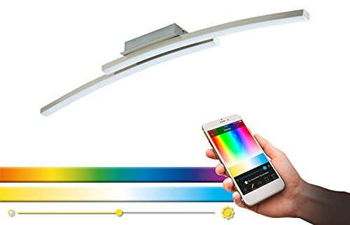 EGLO connect LED Deckenleuchte Fraioli-C, 2 flammige Deckenlampe aus Aluminium und Kunststoff in Nickel-Matt, Weiß, Farbtemperaturwechsel (warm, neutral, kalt), RGB, dimmbar, L 105 cm
