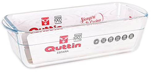 Quttin Molde para Tartas de Vidrio, Borosilicato Cristal, Rectangular, Microondas Horno Congelador y Lavavajillas, 28.2 x 11.6 x 7.7 cm 1.7 litros