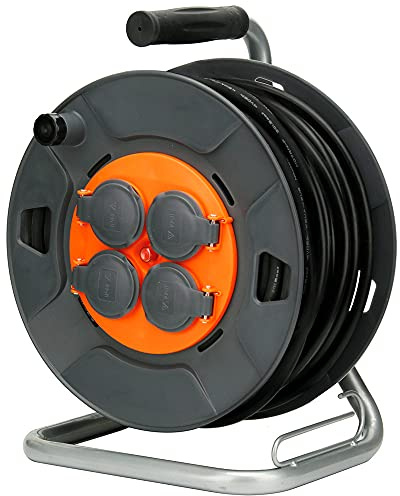 Zenitech Baustellen-Kabeltrommel IP44, 4 Steckdosen, 40 m | Verlängerungskabel auf Baustellentrommel IP44 4-fach 16A 3G1,5mm² 40m orange Typ E Französische Steckdose mit Erdung