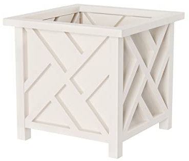 Pure Garden Caja Cuadrada para macetas, Recipiente de celosía Blanca para Flores y Plantas, Incluye Inserto Inferior, Maceta al Aire Libre, jardín, Patio y Porche, 14.75 Pulgadas