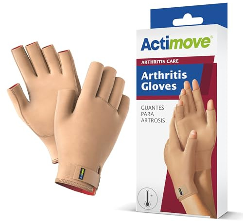 Actimove Arthritis Care Arthritis Gloves | Beige, Medium, Drug-Free Pain Management for Aching Fingers and Hands, Overuse or Repetitive Syndromes, Left or Right Wear