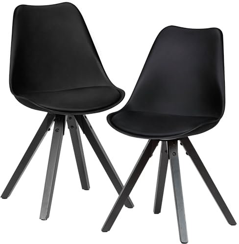 FineBuy 2er Set Retro Esszimmerstuhl mit Schwarzen Beinen, Polsterstuhl Skandinavisch Rückenlehne, Küchenstuhl gepolstert