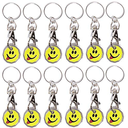 Pack of 12 x Shopping Trolley £1 Token Coin Keyring for Shop Trolley Locker etc - New £1 Coin 12 Edge Shape (12 x Smiley Tongue)