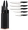 Karaca Proofcut 6-Piece Black Knife Set with Block, Stainless Steel Kitchen Knives Sets with Ergonomic Handles, Includes Chef's, Carving, Bread, Utility, Paring Knives & Rubber Stand
