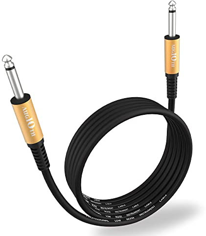 Augioth Guitar Cable 2Meter, Stage Electric Instrument Bass Cable AMP Cord 1/4 Straight to Straight Black