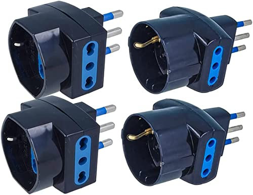 LEDLUX Kit 4 Adattatori 3 Posti Spina Elettrica Tripla,Convertitore Presa Schuko,Max 1500W,2 Spina Piccola 10A,2 Spina Grossa 16A (Nero)