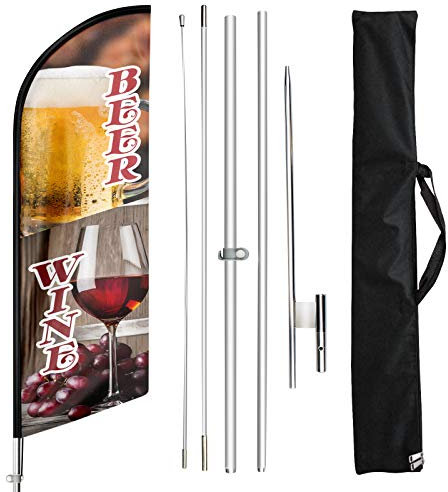 FSFLAG Bier Wein Swooper Flutter Feder Fahne mit Fahnenmast Kit und Erdspieß, 3 m Werbung Swooper Business Flagge für Bier Wein…