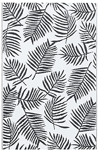 vidaXL Outdoor Teppich Zweischichtiger Jacquard Terrassenteppich Küchenteppich Außenteppich Indoor Balkon Terrasse Flur Küche Bad Weiß Schwarz 190x290cm PP