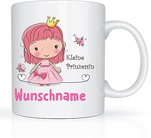 Print-Klex Tasse mit Namen und Prinzessin Motiv Bedruckt Namentasse Namensbecher Prinzessinmotiv mit rosa Kleid für Mädchen Kindertasse Weiß Spruchtasse Keramik mit Druck 330ml