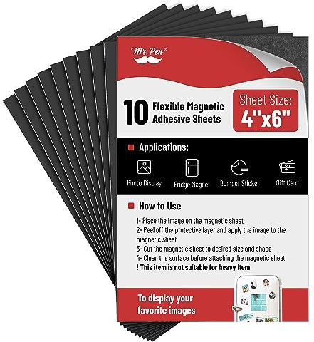 Mr. Pen- Magnetic Adhesive Sheets, 10cm x 15cm, 10 Pack, Cuttable Magnets Flexible Magnet Sheets with Adhesive for Crafts Photos, Classroom Decorations, Easy Peel and Stickers for Planning
