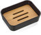 Porta saponetta Bagno da appoggio, Design Moderno in Finitura Nera Opaca con Inserto in Legno di Bamboo