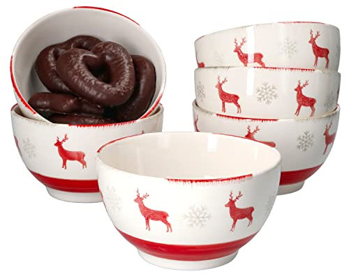 MamboCat 6er Set Rentier Unik Gebäckschälchen I 420 ml I Müslischalen I Weihnachten I 6 Personen I Ø 14,2 cm I Schälchen, Bowl I Schüssel für Müsli, Salat, Dessert & Co. I Steingut-Geschirr