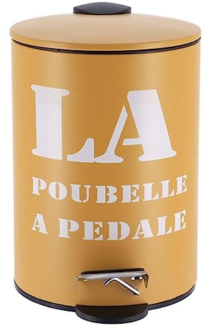 TENDANCE Poubelle à pédale 3L en métal Jaune Moutarde imprimé