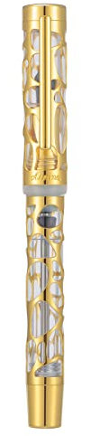 Asvine V169 Vacuum Filling Fountain Pen Fine Nib, Water Drop Skeleton Gold Trim Transparent Clear Acrylic Pen Case Set