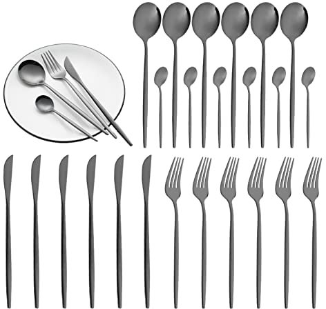 Set de cubiertos de cocina - Juego de cubiertos de plata de acero inoxidable,Juego de utensilios de cocina de 24 piezas para 6, tenedores, cuchillos y cucharas, vajilla para el hogar cocina