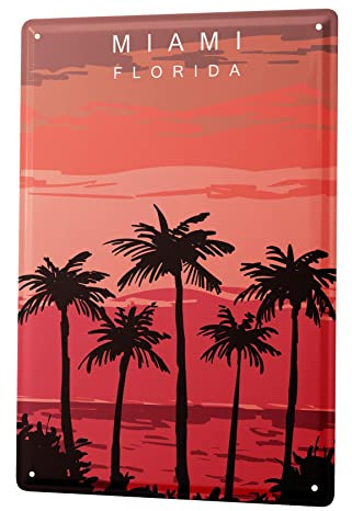 Blechschild Retro - Vintage Metall-Poster für das Wohnzimmer - Miami Florida USA Motiv - 20 x 30 cm