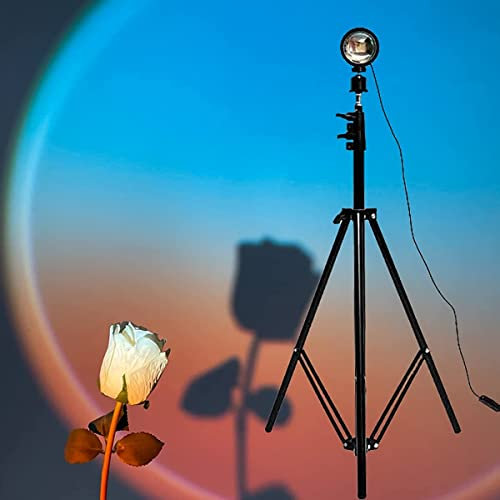 Sunset Projection Lamp, 360 Degree Rotation Sunset Floor Light, Height Adjustable Dawn Projection Lamp LED Rainbow Projector Night Ligh Romantic Atmosphere Light, for Party Living Room Bedroom Decor