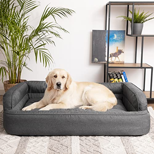 PillowPrim Hundebett, Möbel für Tiere, Katzenbett, Abnehmbar Bezug, Hundekorb, Hundekissen, Hundeliege, Schlafplätze, Hundesofa, Graphit, L: 78x47 cm