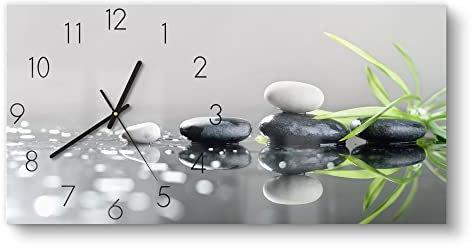 DEQORI Glasuhr | vertikal 60x30 cm | Motiv Naturstein Arrangement | große XXL Design Uhr aus Glas | leise Wanduhr für Wohnzimmer & Küche | Moderne Hingucker Uhr für die Wand
