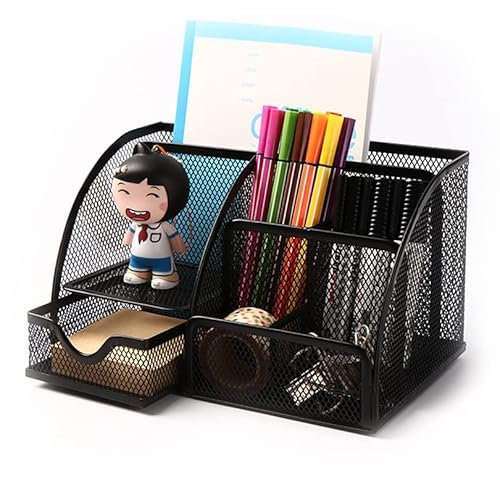 earetah Tisch Organizer Schreibtisch Aufbewahrung Stiftehalter schreibtisch Stiftablage Schreibtischorganizer Schreibtischbox Metall Mesh 14 Ficher Schwarz (grau)