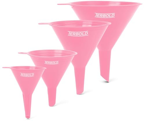 Terbold 4 Piece Plastic Bpa Free Funnel Nesting Set for Cooking, Car Oil, Home or Lab Use (Pink)