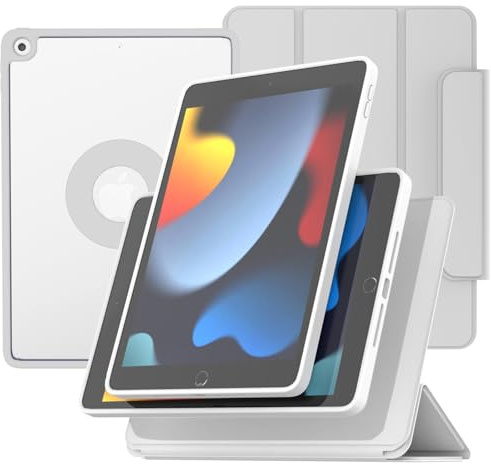ZENLU Magnetische Schutzhülle für iPad 9. / 8. / 7. Generation, mit abnehmbarer Folio-Abdeckung, hochwertiges halbsilikon-Leder, vertikaler Ständer, transparente Rückseite, Smart Sleep/Wake,