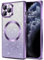 Hython for iPhone 11 Pro Max Case Clear Magnetic Glitter Phone Cases [Compatible with MagSafe] Full Camera Lens Protector Gradient Sparkle Luxury Plating Shockproof Protective Cover, Straight/Purple