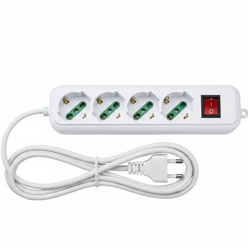 YASTA Multipresa Ciabatta Elettrica 4 Prese Universali ITA 10/16A Schuko con Interrutore Luminoso, Lunghezza Cavo 1,5 M, Potenza Max 2500W Adattatore Multipresa per Elettrodomestici e PC, Bianco