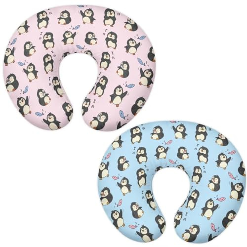 Jeiento Niedliche Pinguin-Kissenbezüge für Stillkissen, rosa und blau, bequemes Stillen für Stillen und Flaschenfütterung, 2-teiliges Set