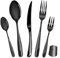 FANTICDE Set Couverts de Table 4 personnes noir, ensemble de couverts inox 20 pièces, omprend des couteaux/fourchettes/cuillères,lavable au lave-vaisselle,facile à nettoyer