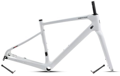 Gravel Rennrad-Rahmensatz Carbon 700C 45/48/51/54CM Scheibenbremse Rahmen Vorne 12x100mm Hinten 12x142mm Steckachsenrahmen Interne Verlegung Leichtgewicht(White,54CM)