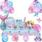 Aszaui 120 Pièces Décorations Anniversaire Sirene,Ensemble de Vaisselle de Fête Sirène Anniversaire pour Fille,Assiettes Papier,Tasses,Serviettes, Nappe, Ballons Sirène Décoration,pour 20 Invités
