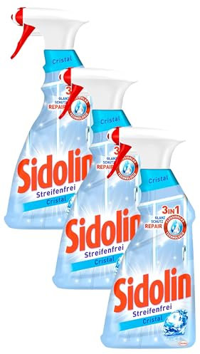 Sidolin Cristal, Glasreiniger (500ml), Sprühflasche, für einen perfekten Glanz und gegen Mikrorisse (Packung mit 3)