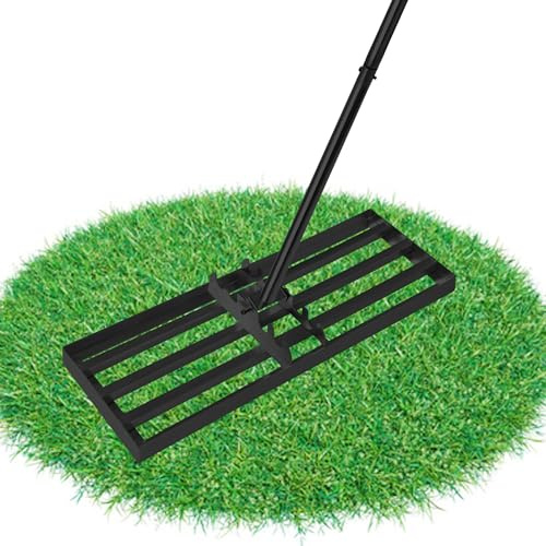 PEILU Rasen Rakel Edelstahl Rechen mit Höhenverstellbar Griff Ergonomische Nivellierrechen zum Rasen Sand Gartenharke für Rasenpflege Rasennivellierer für Hof Garten, Golfplatz (50 x 25cm, Schwarz)