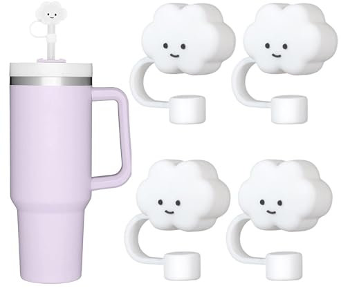 4 Pcs Stanley Straw Cover - Cute White Cloud Shaped Topper Cap Compatible with Stanley Cup - Reusable Dust-Proof