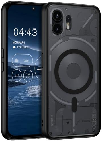 GUAGUA Matt Handyhülle für Nothing Phone 2 Hülle [Kompatibel mit MagSafe] Stoßfest Magnetisch Rückseite Dünn Slim Hülle Durchscheinende Schutzhülle Cover Case für Nothing Phone 2 (6,7) Schwarz