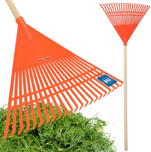 KOTARBAU® Laubrechen Kunststoff - 55 cm - mit Stiel - Laubbesen - Laubharke - Gartenrechen - Fächerbesen für Herbstlaub & Heckenschnitt - Kunststoff - Orange