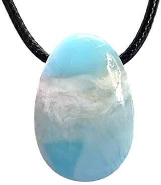 Steinfixx Seltener und wunderschöner Larimar Anhänger in Tropfenform an Baumwollband mit 925 Silber Verschluss