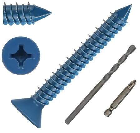 DAYALO Viti per calcestruzzo a testa svasata con impronta a croce M5,5 x 45, 30 viti per calcestruzzo zincate con punta per trapano e vite per muratura, cemento, architettura, industria (blu)