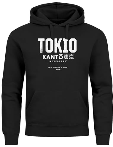 Neverless® Hoodie Herren Frontprint Tokyo Japan Japanische Schriftzeichen Grafik Print Fashion Streetstyle Männer schwarz XXL