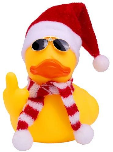 Mwmoeen Weihnachts Gummi Ente Auto Dekoration, Lustige Gummi Ente Auto Armaturenbrett Ornament mit Weihnachtsmütze, Schal und Sonnenbrille, Passend für Auto, Büro, Haus Dekoration, 8cm
