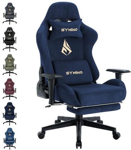 Symino Gaming Chair, Computer Chair with Footrest, Headrest and Lumbar Support, Ergonomic PC Chair, Height Adjustable Rotating Task Chairs, Navy Blue