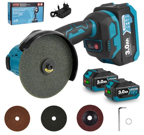 Yofidra 110mm Mini Winkelschleifer Akku, 900W Bürstenloser Winkelschleifer mit 2 3.0Ah Akkus, 3 Geschwindigkeitsstufen, 3 Trennscheiben, Ideal zum Schneiden, Schleifen und Polieren