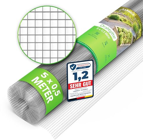 LAINFELD Griglia metallica a maglia fine, 5 x 0,5 m, per aiuole rialzate con maglie di 6,3 mm, filo di coniglio, per voliera, accessori per aiuole rialzate