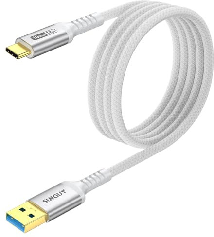 SUNGUY USB C Kabel, 1,5 m USB-C auf USB 10Gbps Typ C Kabel und Nylon geflochtenes Datenkabel TYPE C kompatibel mit iPhone 17/16/15 Pro Max, Galaxy S24/S23/S22/Note10, Android Auto-Weiß