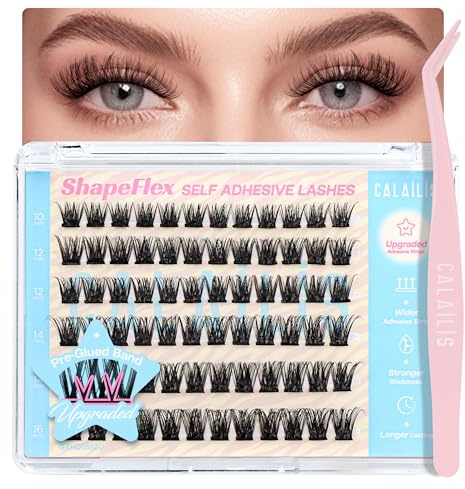 CALAILIS Selbstklebende Wimpern Extensions, 72Pcs D Curl Wispy Wimpern Selbstklebend Press on Lashes No Glue Needed Pre Kleber Wimperns Mit Pinzette (ZN10X)