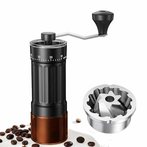 Mini Manual Coffee Grinder with CNC Stainless Steel Conical Burr & 40 Adjustable Settings, Portable Hand Coffee Bean Mill with 30g Capacity & Crank, Great for Travel, Camping, Espresso, Pour Over, etc