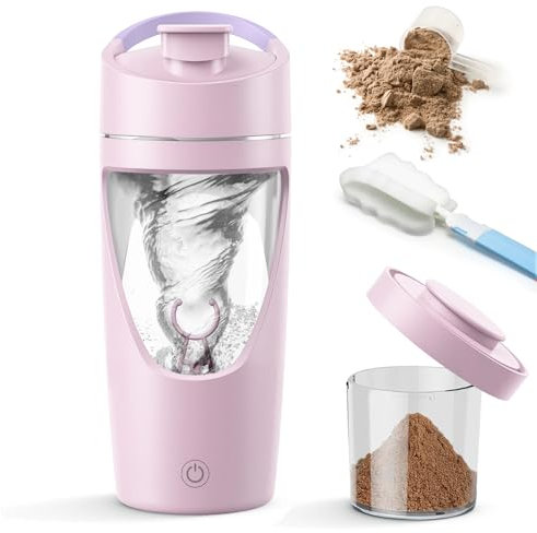 SOARFLY shaker electrique 700ml, shaker proteine rechargeable USB C, shaker électrique avec compartiment à poudre, sans BPA (rose)