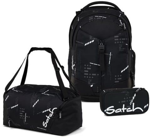 Satch Match Schulrucksack Set 3tlg. inkl. Schlamperbox und Sporttasche (Ninja Matrix)