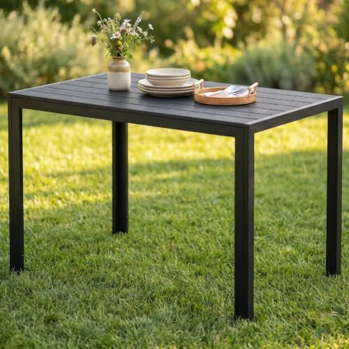 Clevich Gartentisch Wetterfest 110x70 cm, Balkontisch aus Aluminium & WPC | Rechteckiger Terrassentisch, pflegeleicht und langlebig, Tisch Balkon für 6 Personen, Schwarz